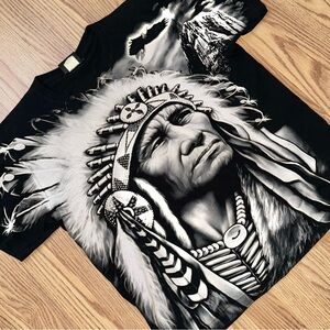 Vintage Rock Eagle Indian Head Chief All Over Print T shirt 90s Y2K Men’s size L